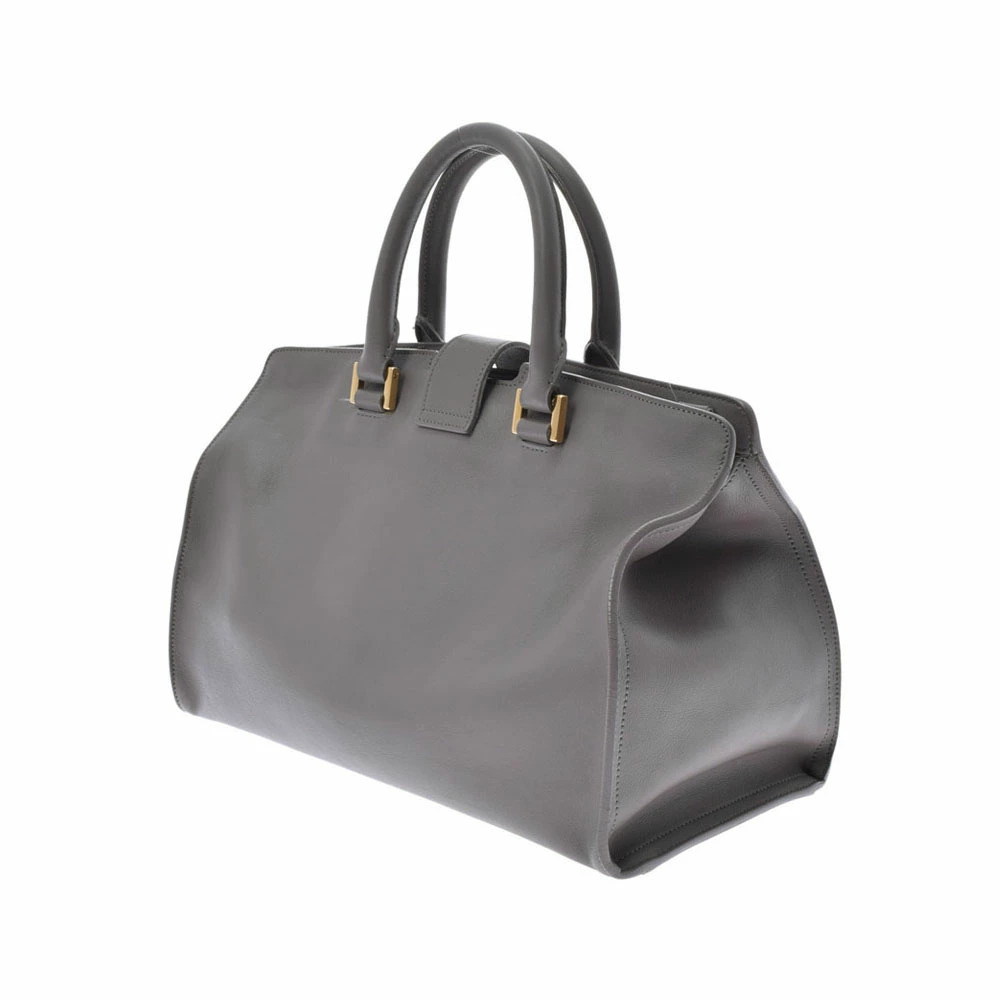 SAINT LAURENT Baby Cabas Shoulder Bag Gray Calfskin Handbag
